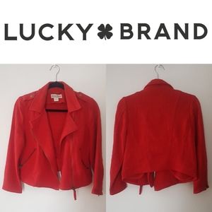 Lucky Brand Red Tweed Woven Moto Jacket